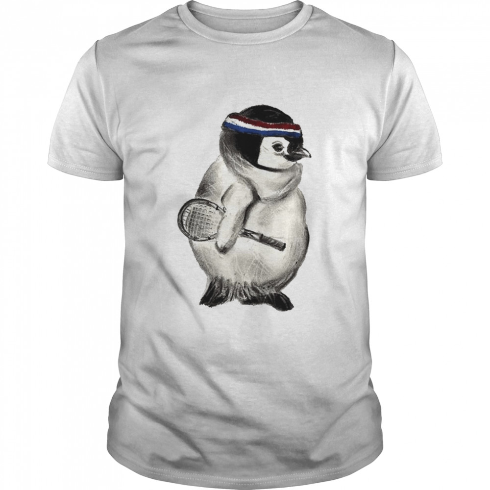 Penguin Playing Tennis With 1970’S Headband Wooden Racket T- Classic Men's T-shirt