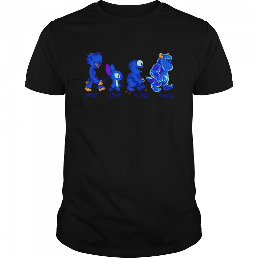 Huggy Wuggy Stitch Cookie Monster And James P. Sullivan Abbey Road Shirt