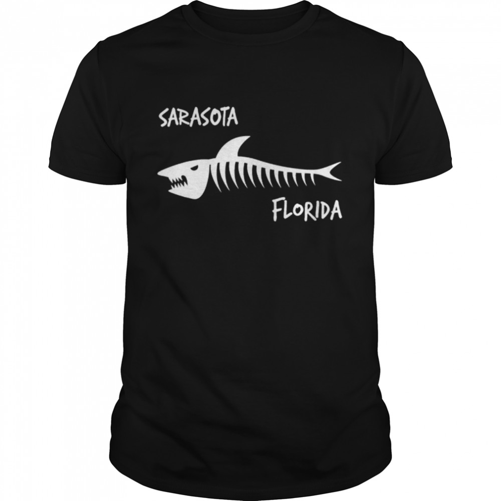 Sarasota Florida fl shark skeleton white print shirt