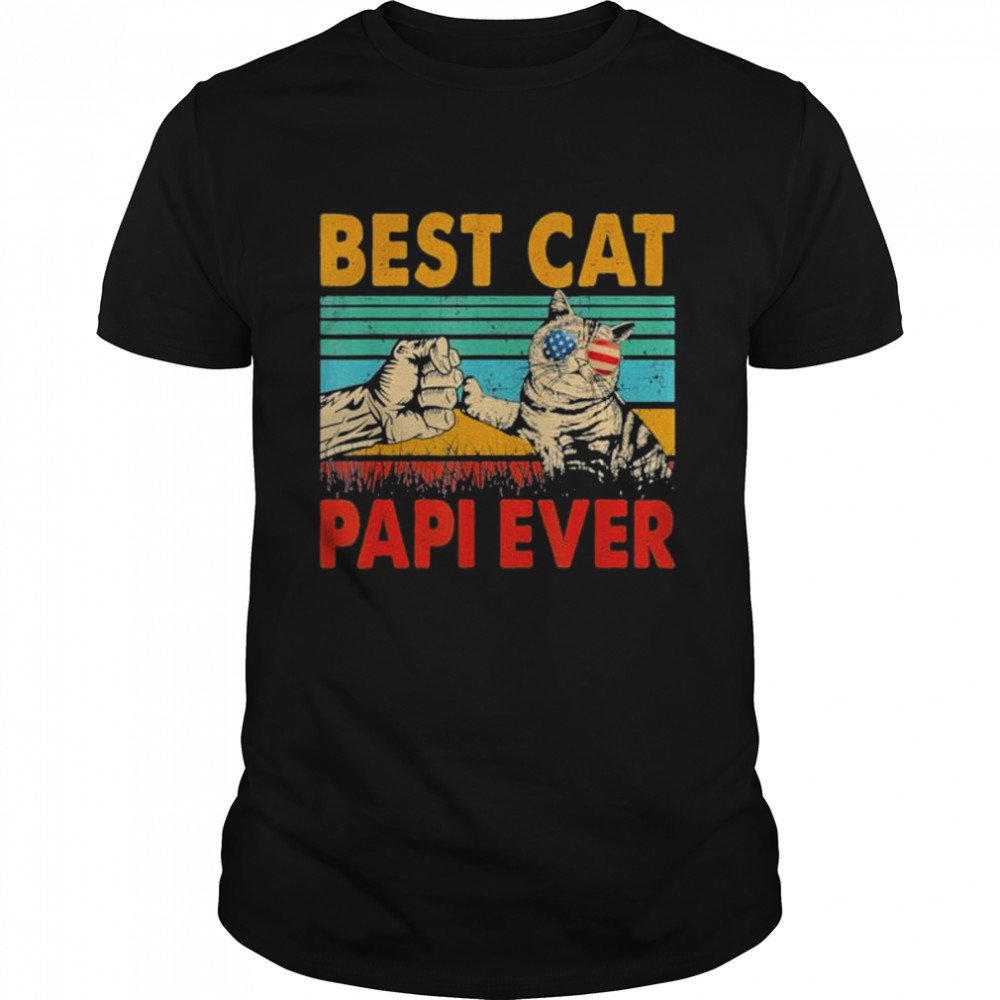 Vintage Retro Best Cat Papi Ever Funny Dad Cat Lover Shirt