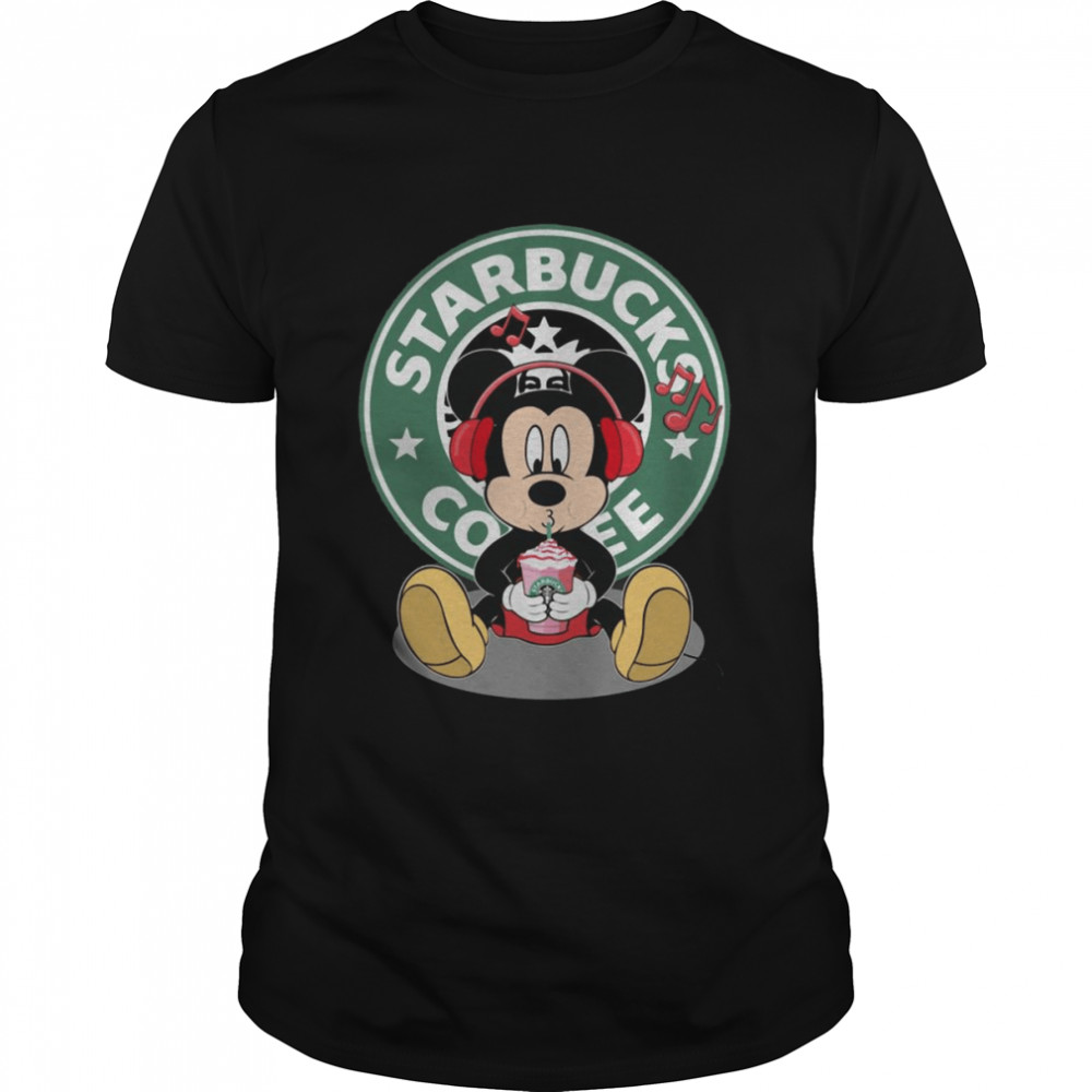 Mickey Mouse drinking Starbucks Coffee shirt