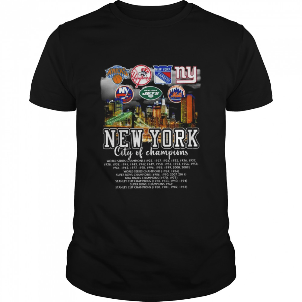 New York Knicks New York Yankees New York Rangers New York Giants New York city of champions tshirt