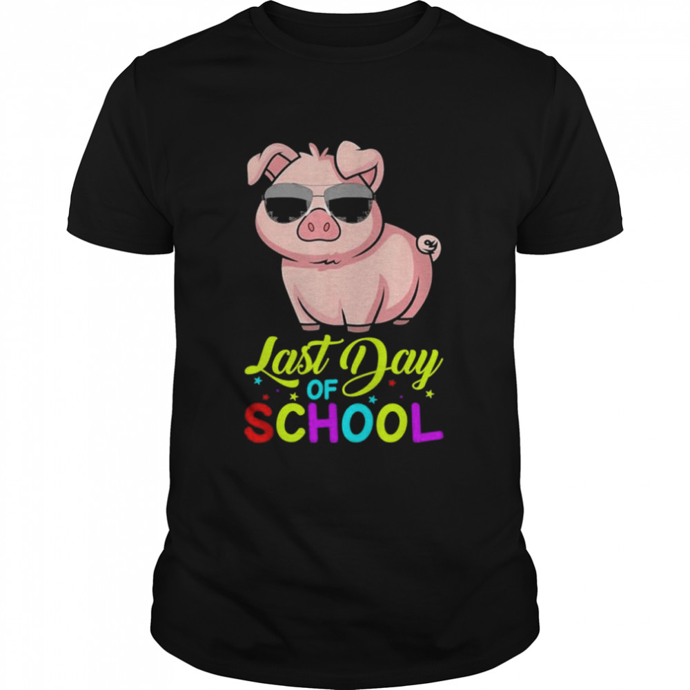 Last Day Of School Teachers Summer With Pig Sunglasses Shirt