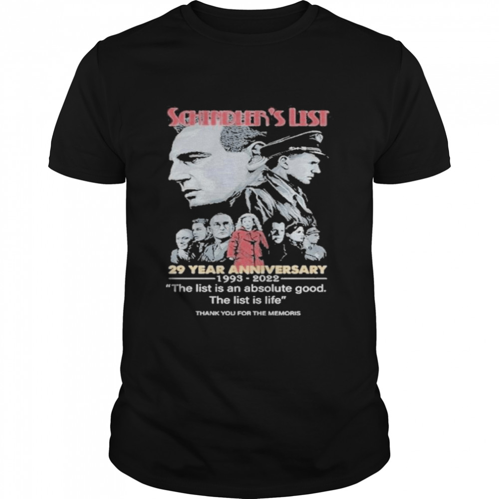 Schindler’s List 29 Years Anniversary 1993-2022 Thank You For The Memories Signatures Shirt