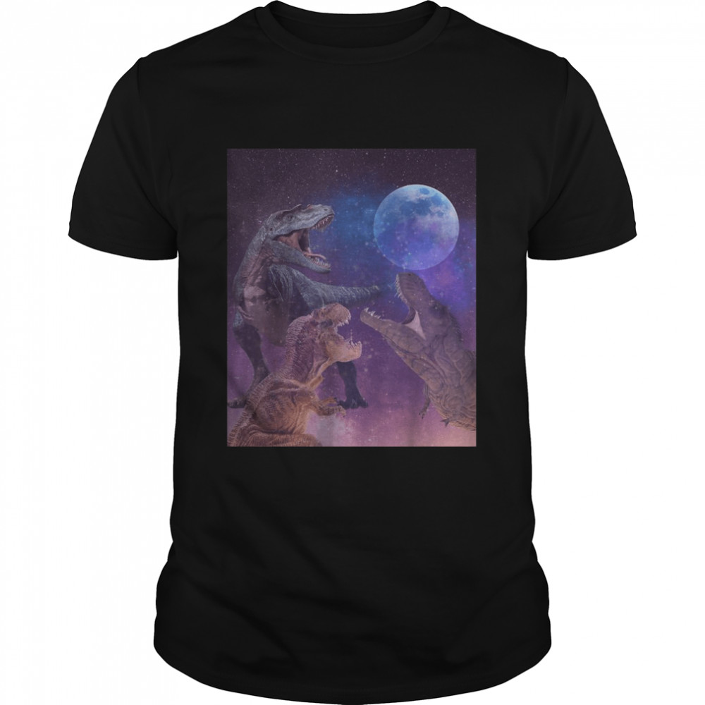 3 Rex Moon – Cretaceous T-Rex Dinosaur Howling at Full Moon T-Shirt