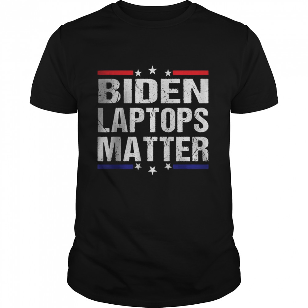 Anti Biden Quote Biden Laptops Matter Cool USA Flag T-Shirt