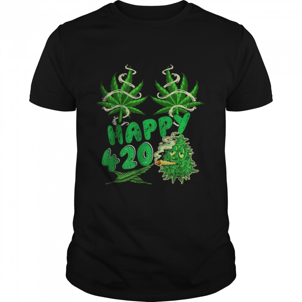 Happy 420 Funny Cannabis Weed Marijuana Leaf Smoker Stoner T-Shirt