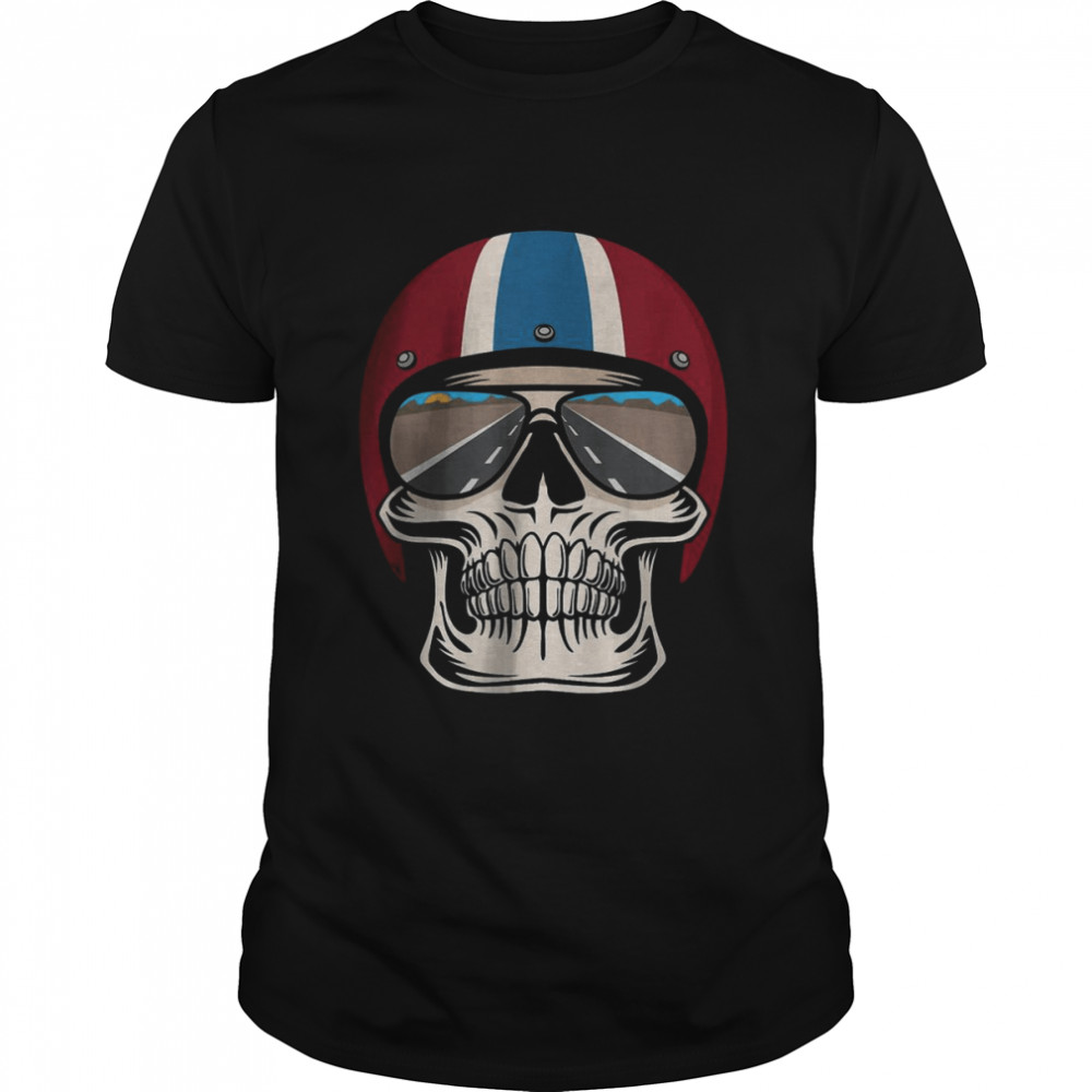 Retro Skull With Helmet And Sunglasses Design T-Shirt
