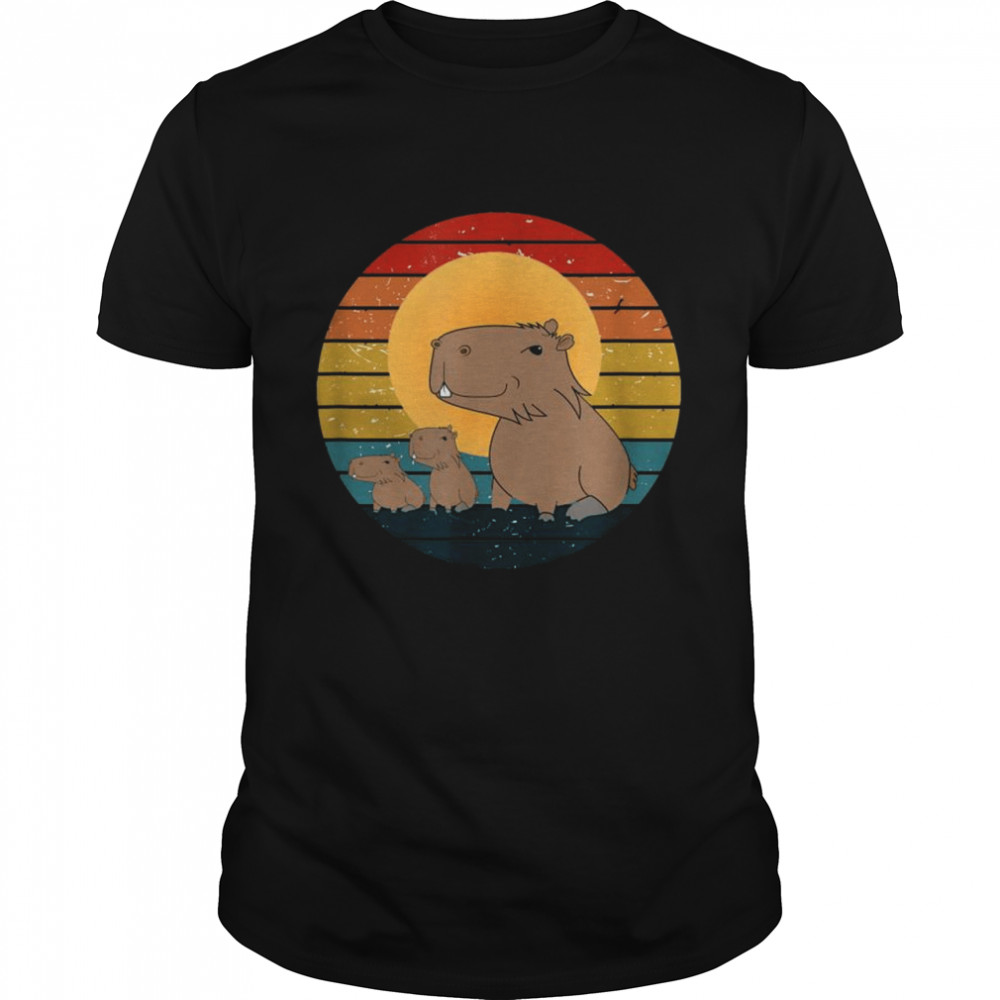 Capybara Family Capybaras Plush Vintage Retro Sunset Shirt