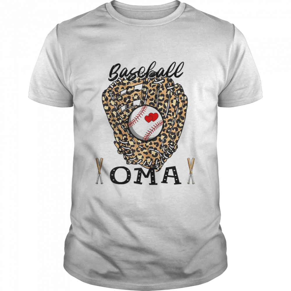 Womens Baseball Oma Leopard Game Day Baseball Lover Mothers Day T-Shirt