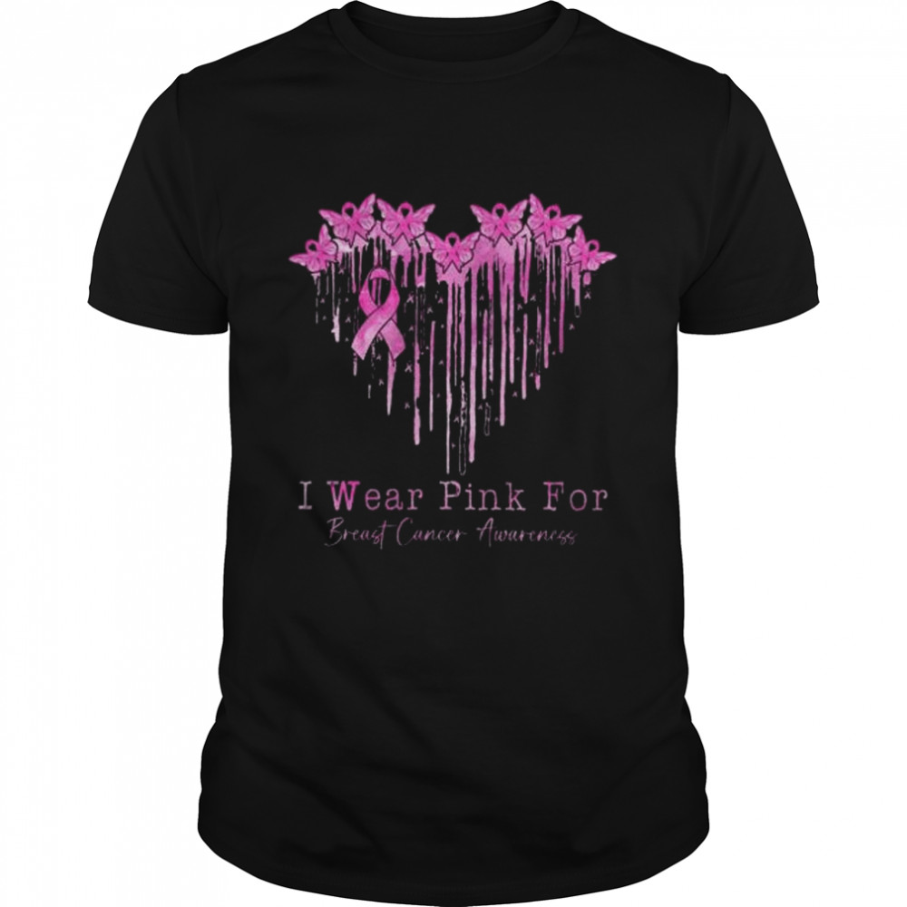 Butterfly I Wear Pink For Breast Cancer Awareness Heart 2022 Shirt