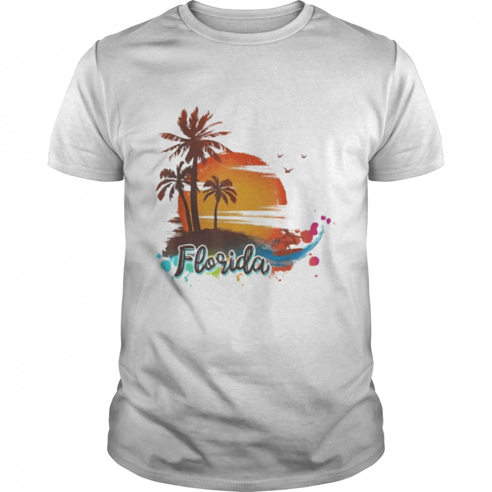 Florida Beach Summer Palm Trees Sunst Shirt