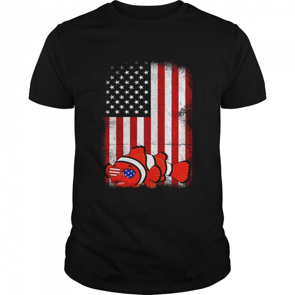 Fish American Flag Boys Girls Fourth Of July Shirt