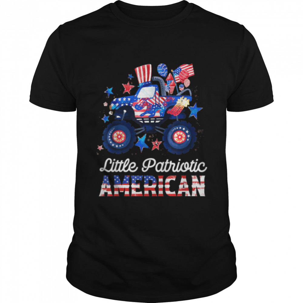 Little Patriotic American 4th Of July Monster Truck T-Shirt B09ZDDD8CM