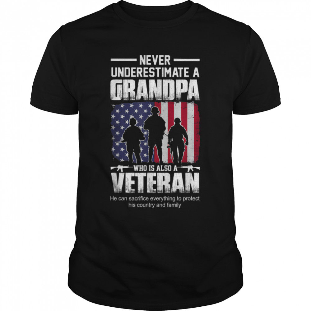 Mens Never Underestimate A Cool Veteran Grandpa T-Shirt B09ZD6HDT1