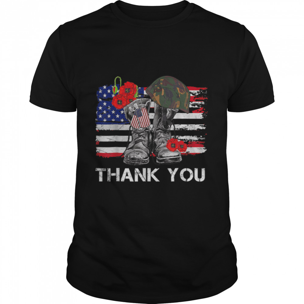 Patriotic Memorial Day 4th Of July US Flag Thank You T-Shirt B09ZDHQ67P