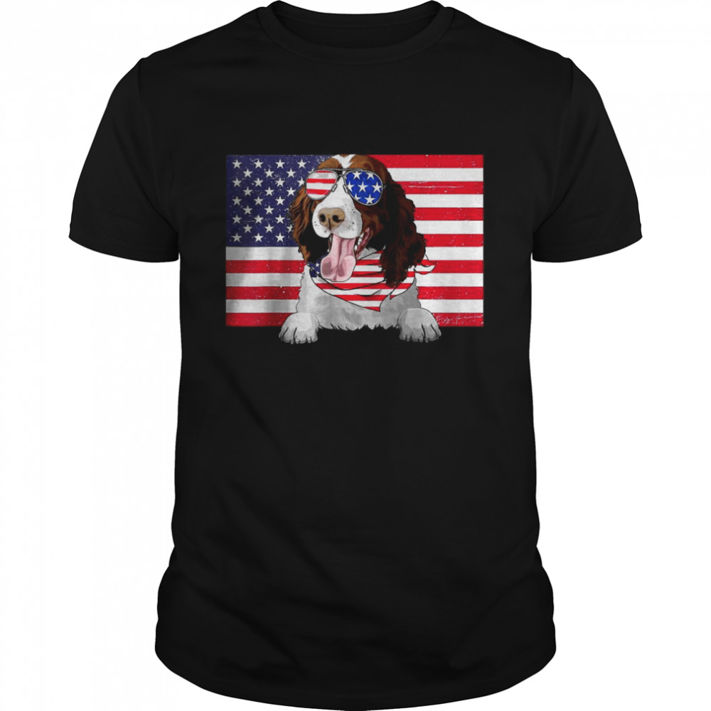 American Flag 4Th Of July English Springer Spaniel Dog Lover T-Shirt