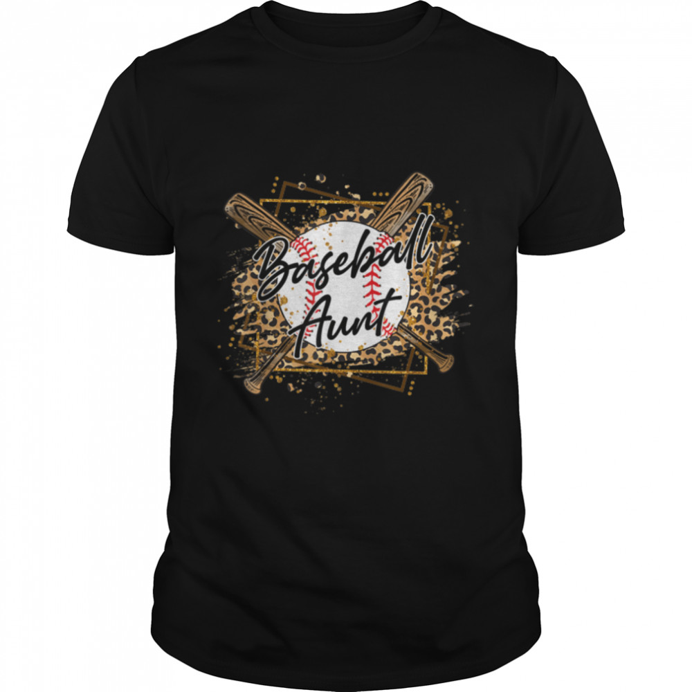 Baseball Aunt Leopard Baseball Lover Family Mothers Day T-Shirt B09ZDWVNRM