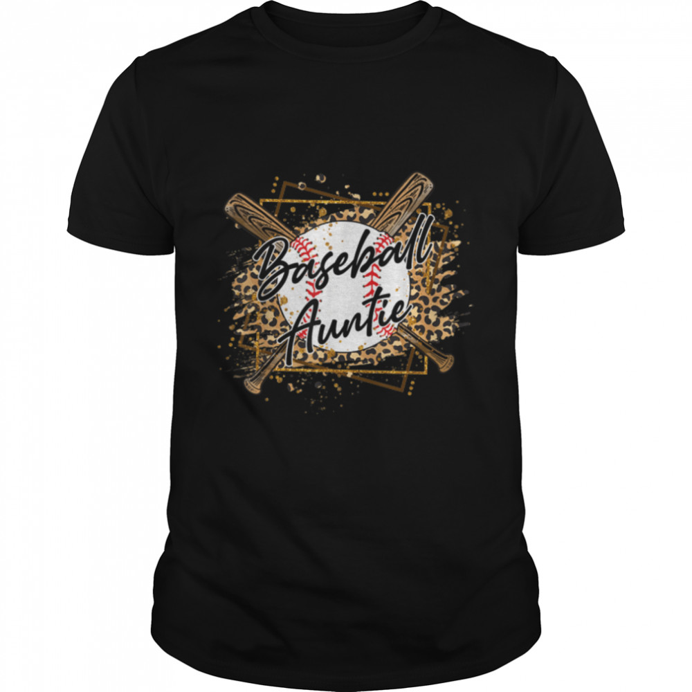 Baseball Auntie Leopard Baseball Lover Family Mothers Day T-Shirt B09ZDMNRFY