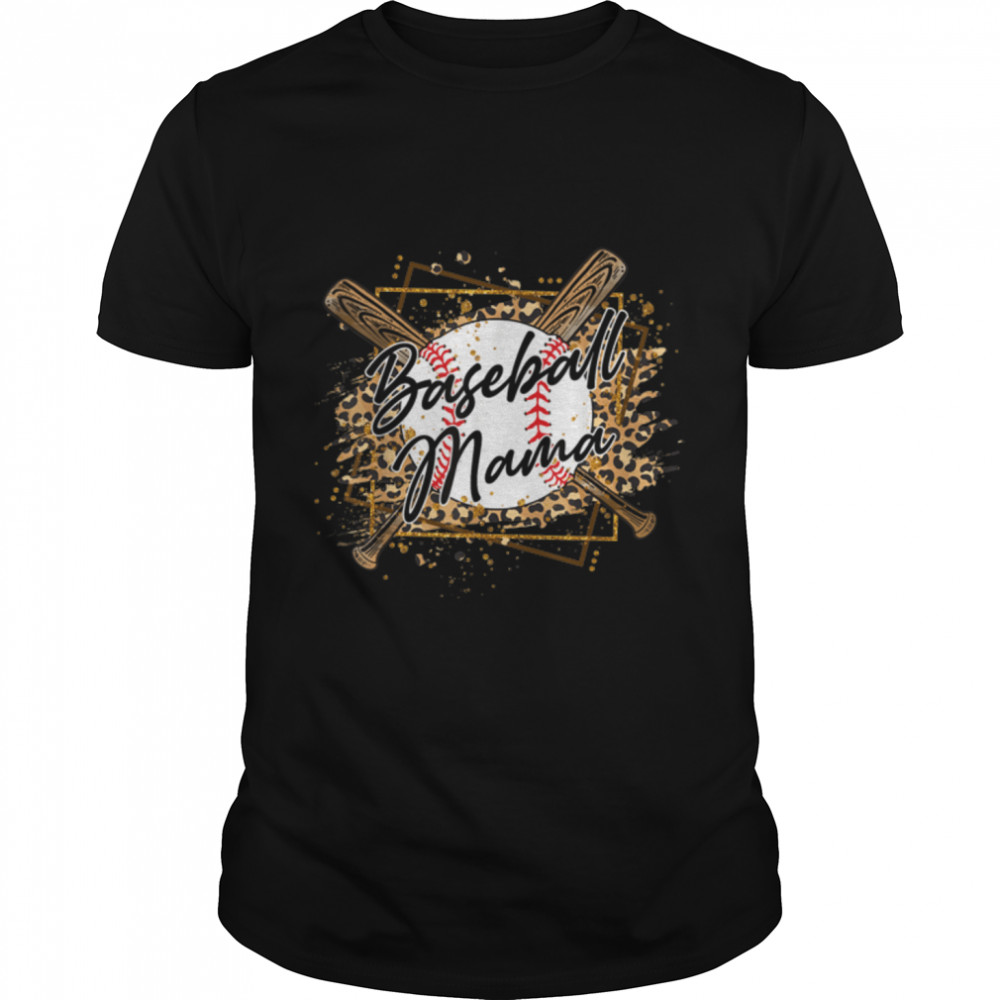 Baseball Mama Leopard Baseball Lover Family Mothers Day T-Shirt B09ZDQBMW1