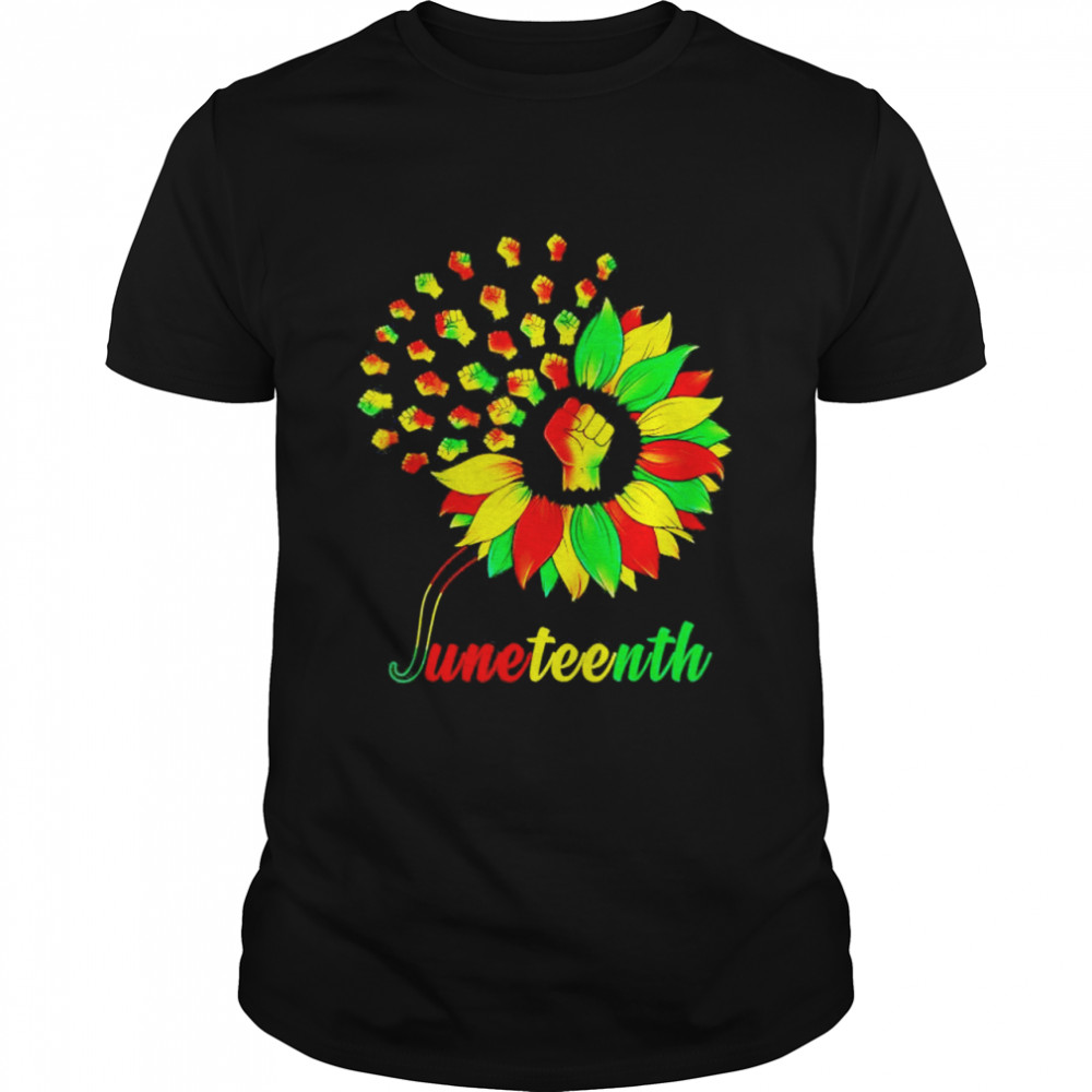 Cute juneteenth fist sunflower black african American shirt