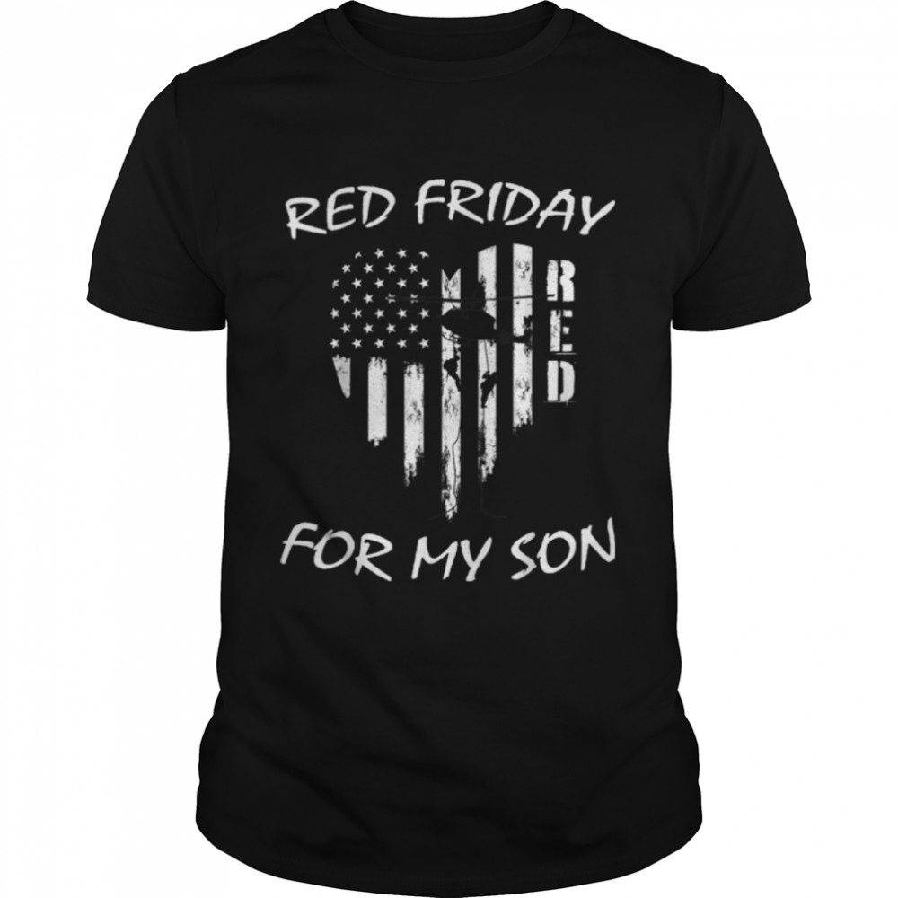 Red Friday Son Military Veteran Support Troops Flag Heart T-Shirt B09ZDZ96DX