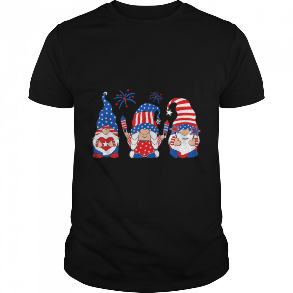 Trio Gnomes Patriotic US Flag 4th Of July American pride T-Shirt B09ZF12LJS
