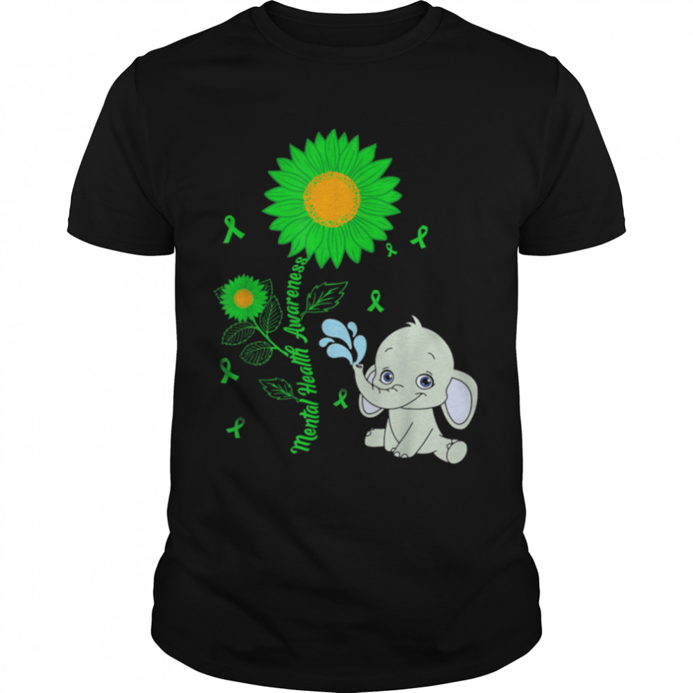 In May We Wear Green Ribbon Elephant Mental Health Awareness T-Shirt B09ZKPR5XN