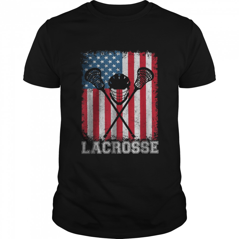 Lacrosse American Flag Lax Helmet Sticks 4th Of July Shirt