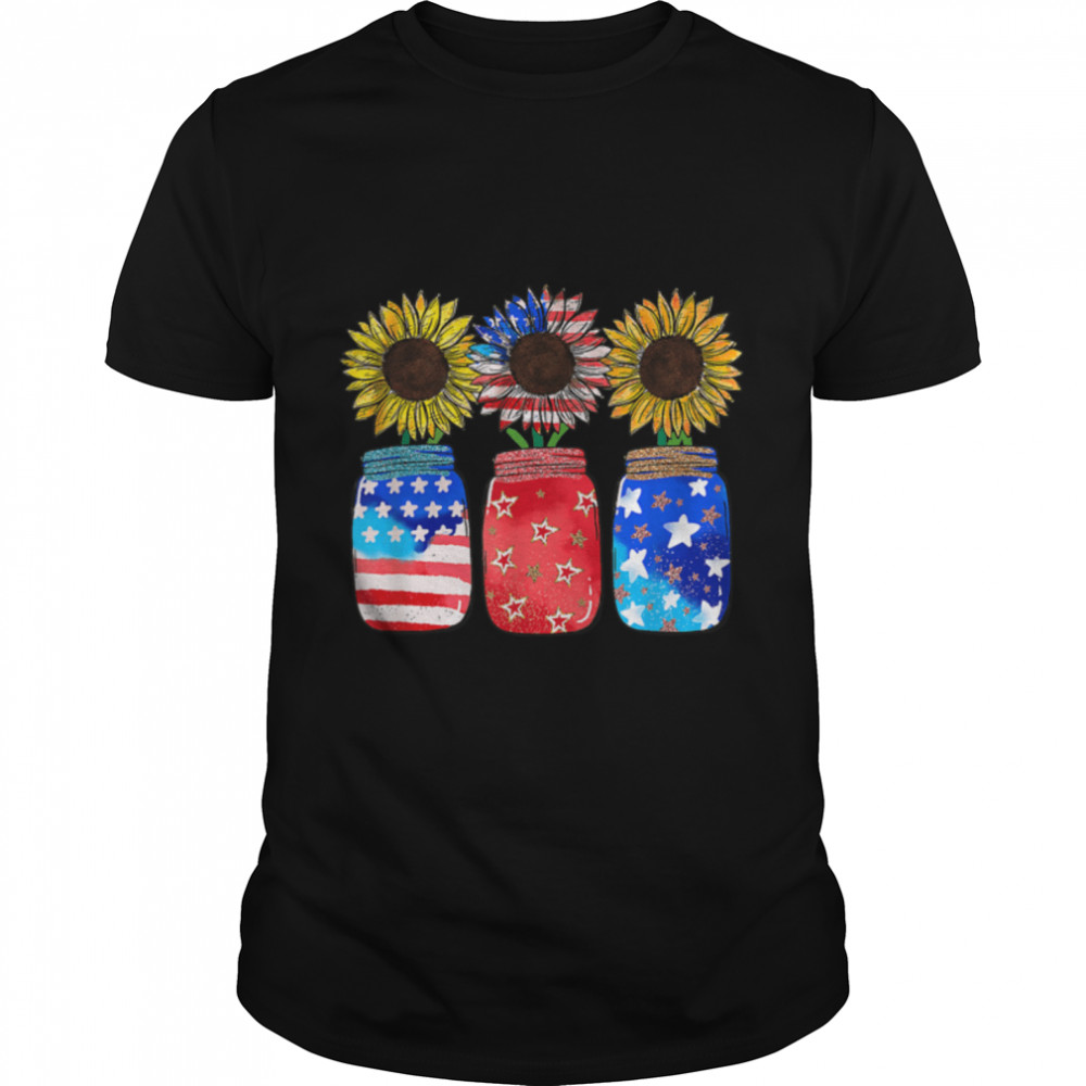 Sunflower American Flag Independence Day 4th of July T-Shirt B09ZHCST73