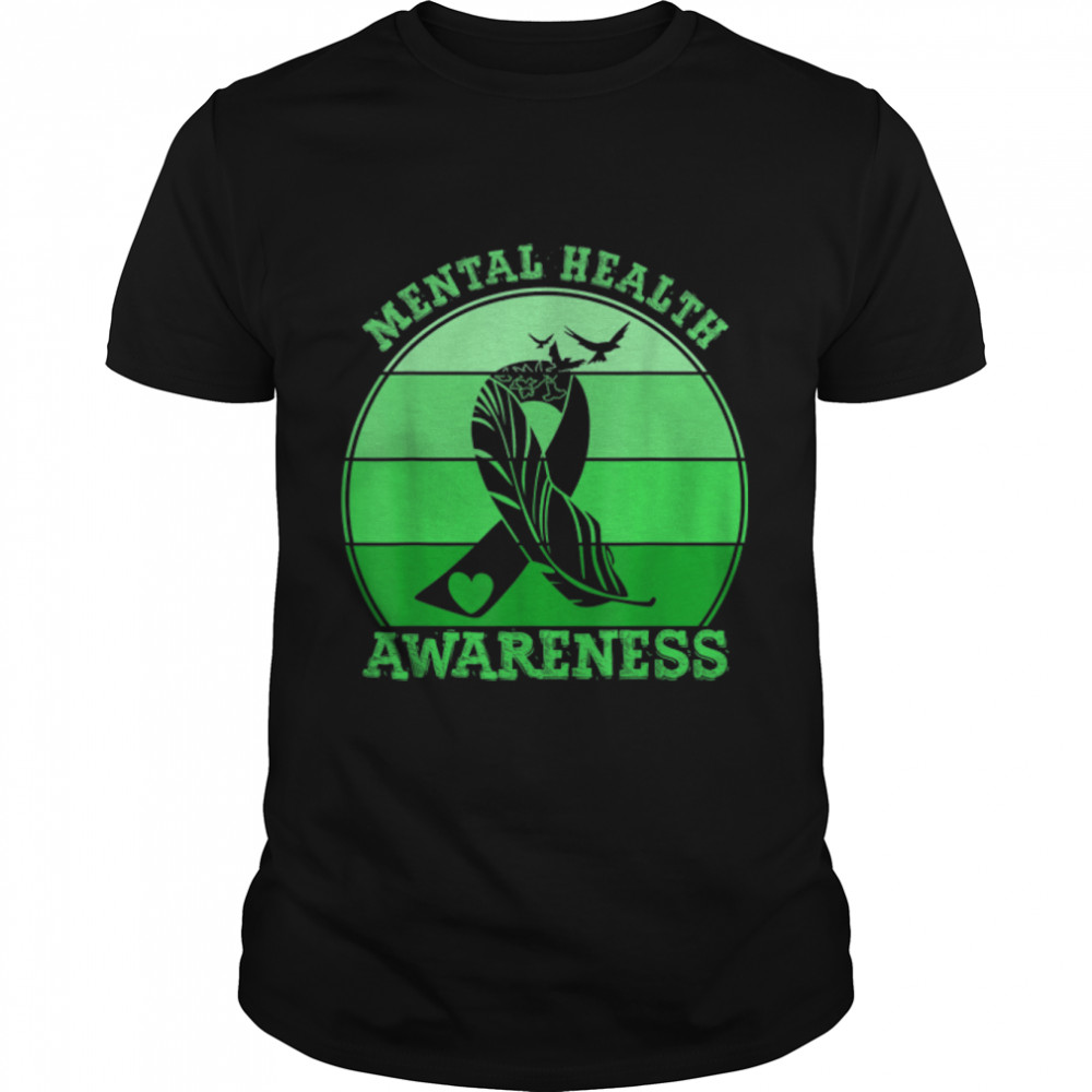 Vintage Green Ribbon Mental Health Awareness T-Shirt B09Zkt268Y