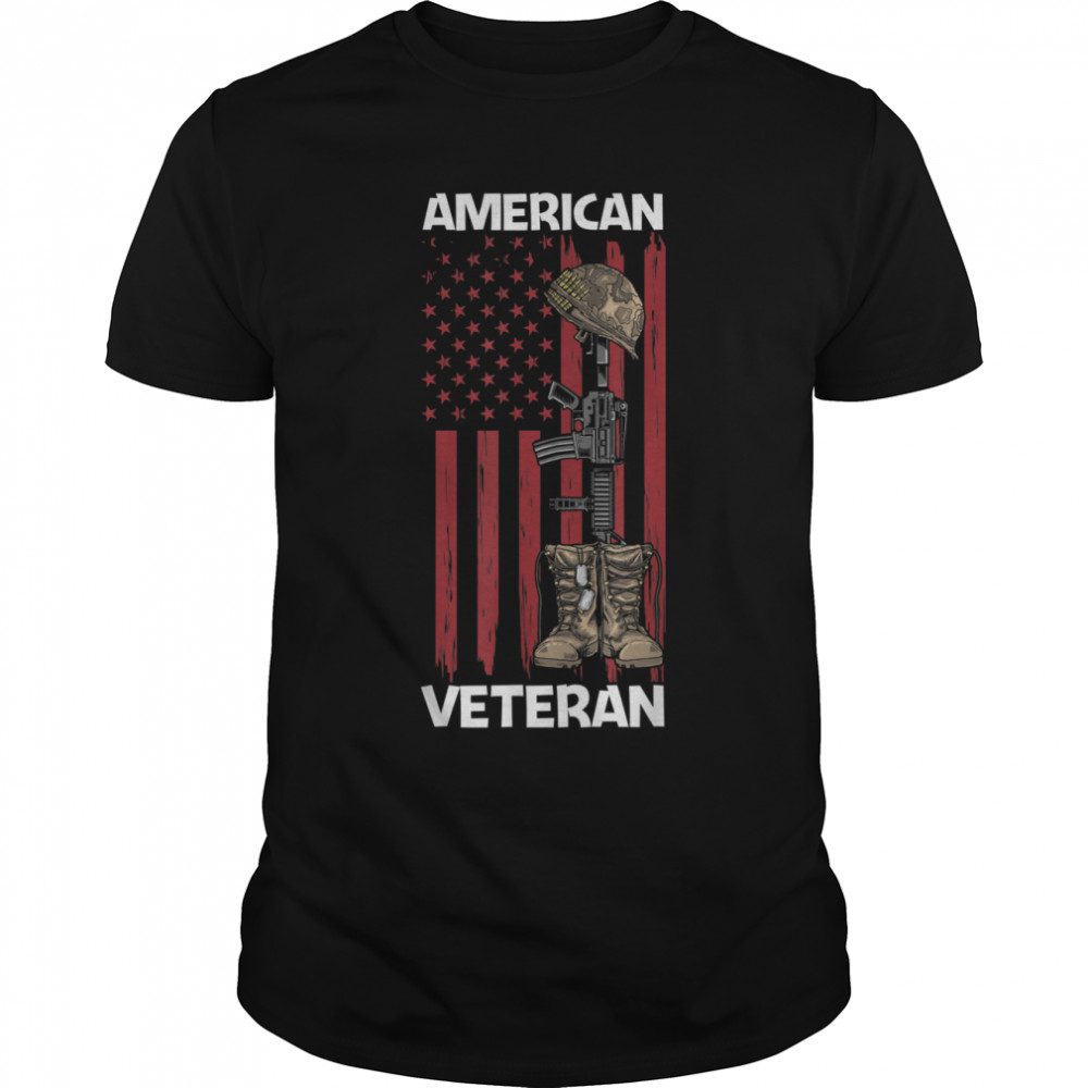 American Veteran U.S. Flag Retired Soldier T-Shirt B09ZP14ZKX