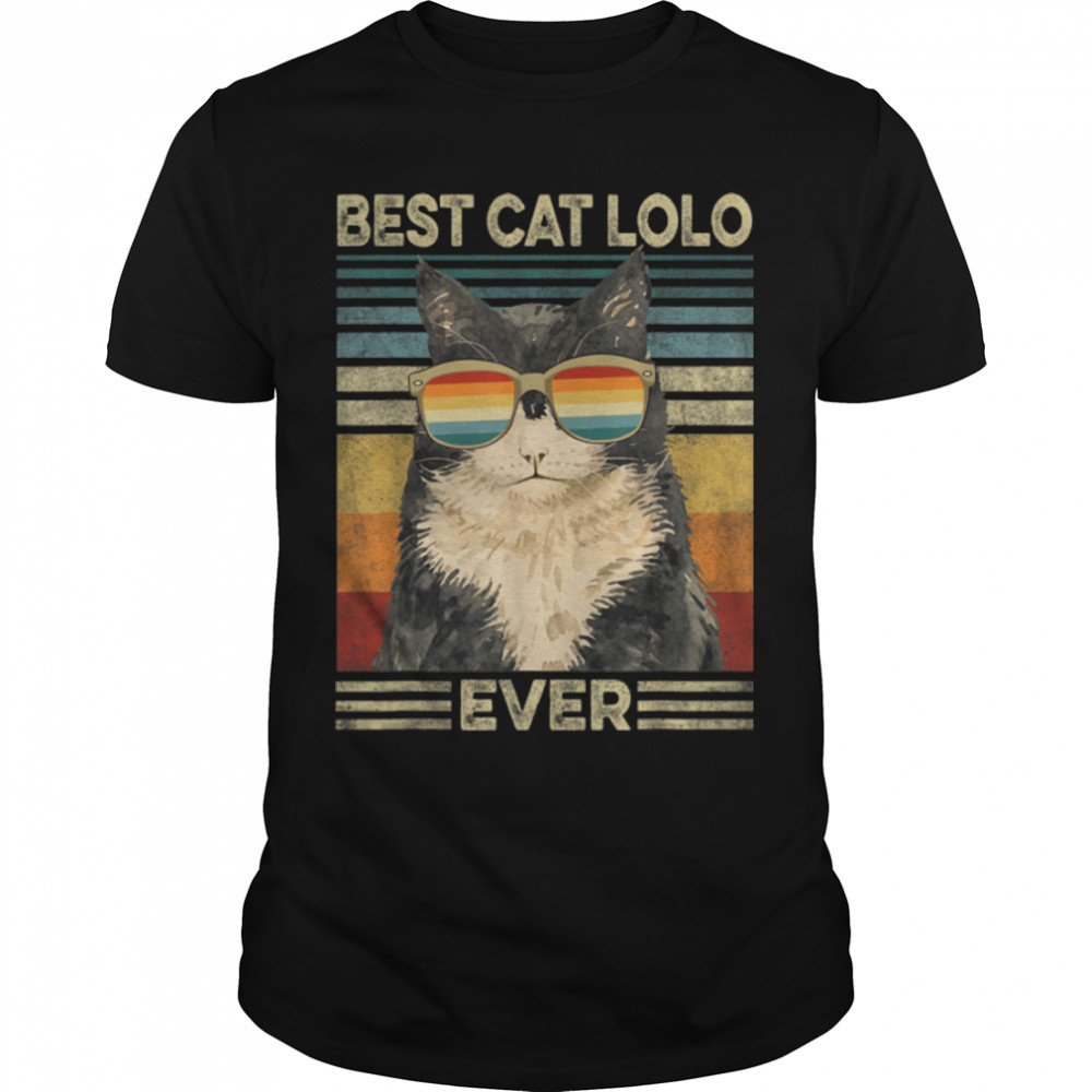 Best Cat Lolo Ever Retro Vintage Cat Dad Father Day T-Shirt B09Zl39Hr2