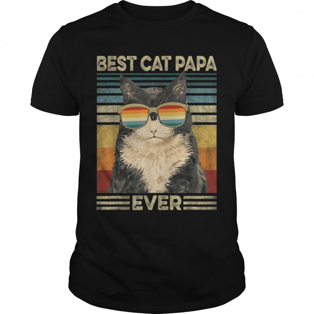 Best Cat Papa Ever Retro Vintage Cat Dad Father Day T-Shirt B09Zl1Lh44
