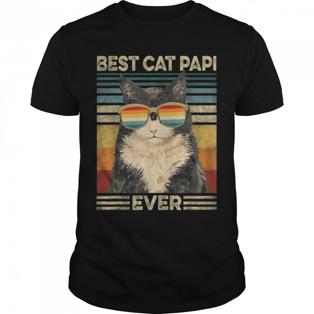 Best Cat Papi Ever Retro Vintage Cat Dad Father Day T-Shirt B09Zl15Nvv