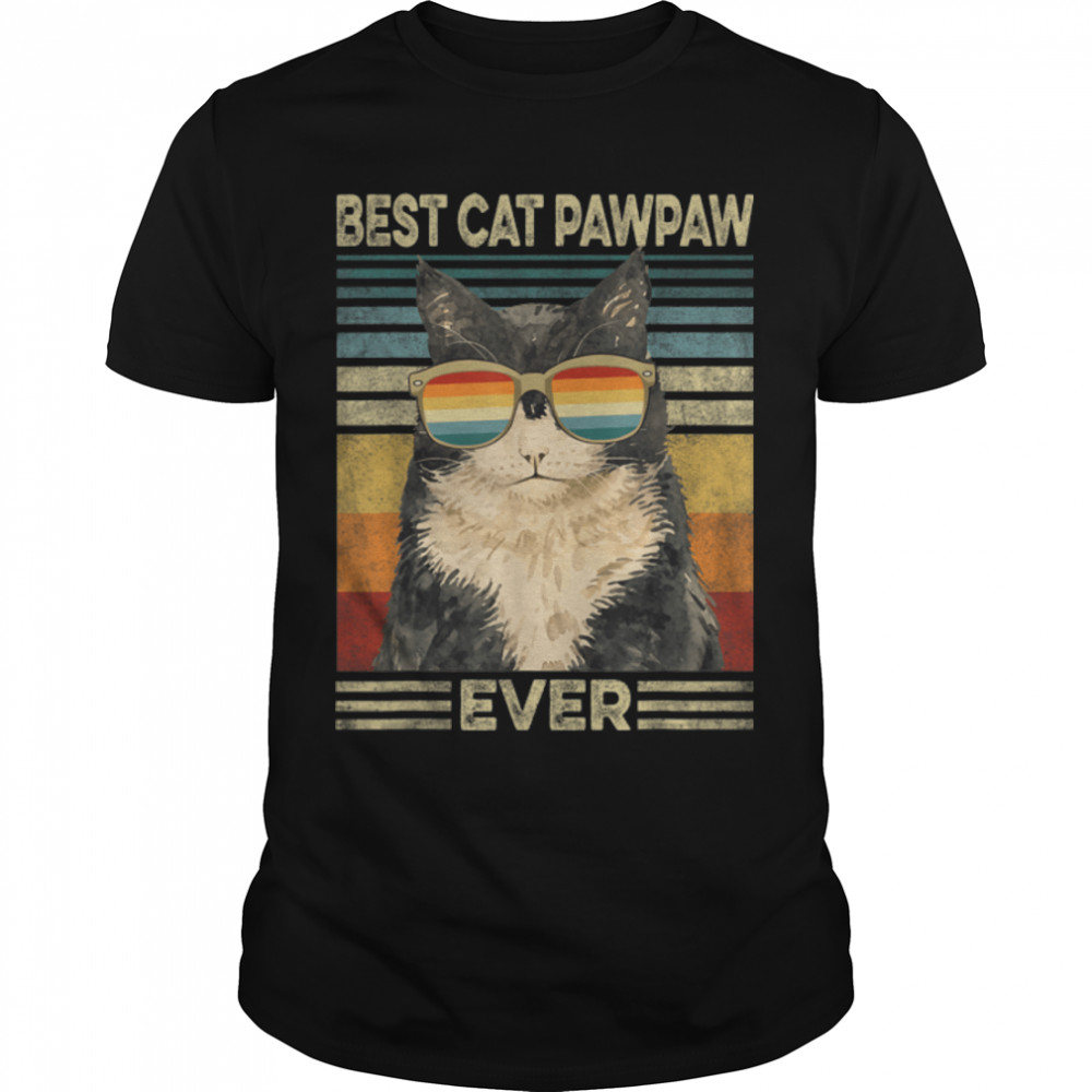 Best Cat Pawpaw Ever Retro Vintage Cat Dad Father Day T-Shirt B09Zl1Cmz1