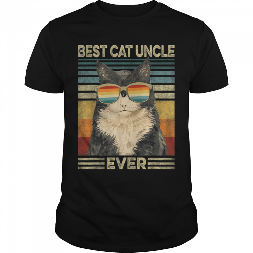 Best Cat Uncle Ever Retro Vintage Cat Dad Father Day T-Shirt B09ZL14V1G