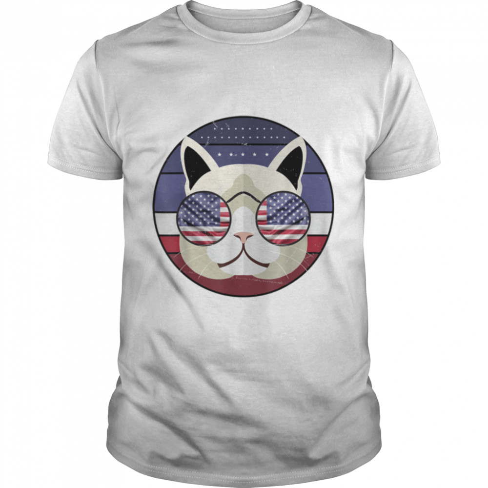 Cat Us Flag Sunglasses Retro Vintage Design For 4th Of July T-Shirt B09ZP1PKQ3