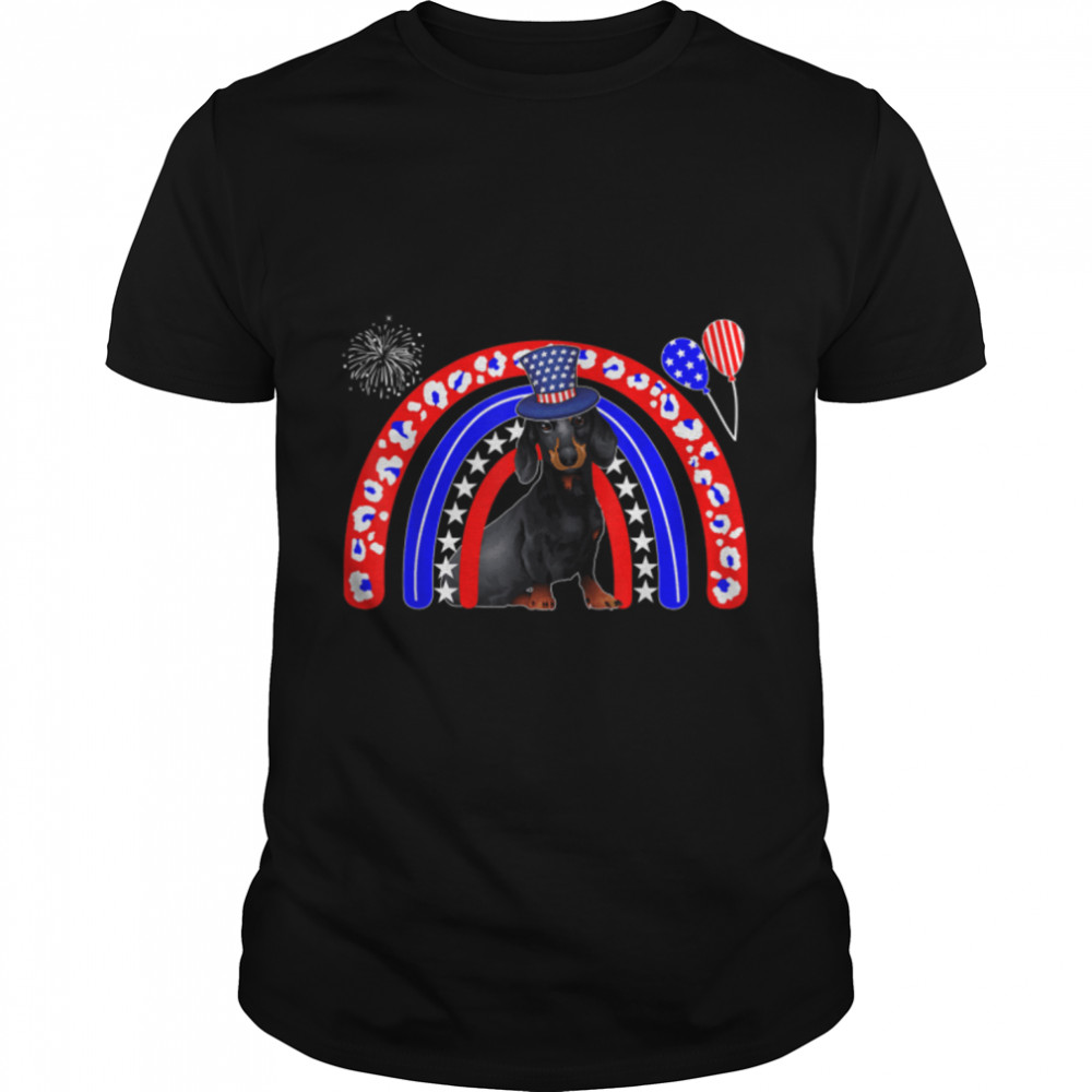 Cute Leopard Rainbow American Flag Dachshund Dog Lover T-Shirt B09ZP7MW6J