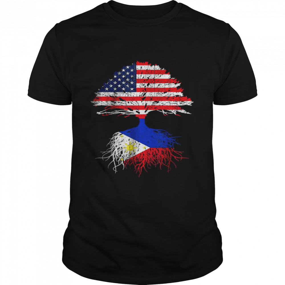 Filipino Roots American Grown Philippines Usa Tree Flag Shirt