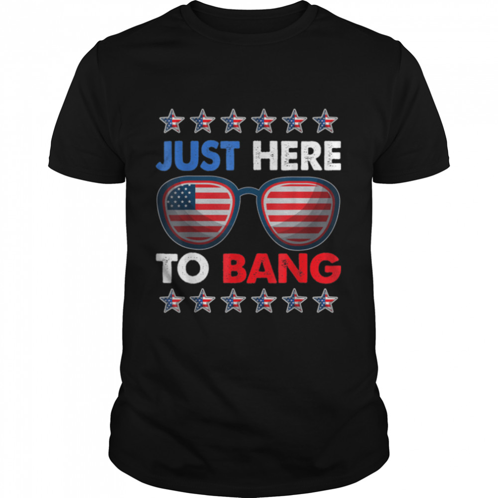 Just Here To Bang Funny 4th Of July USA Sunglasses T-Shirt B09ZNYLVPT
