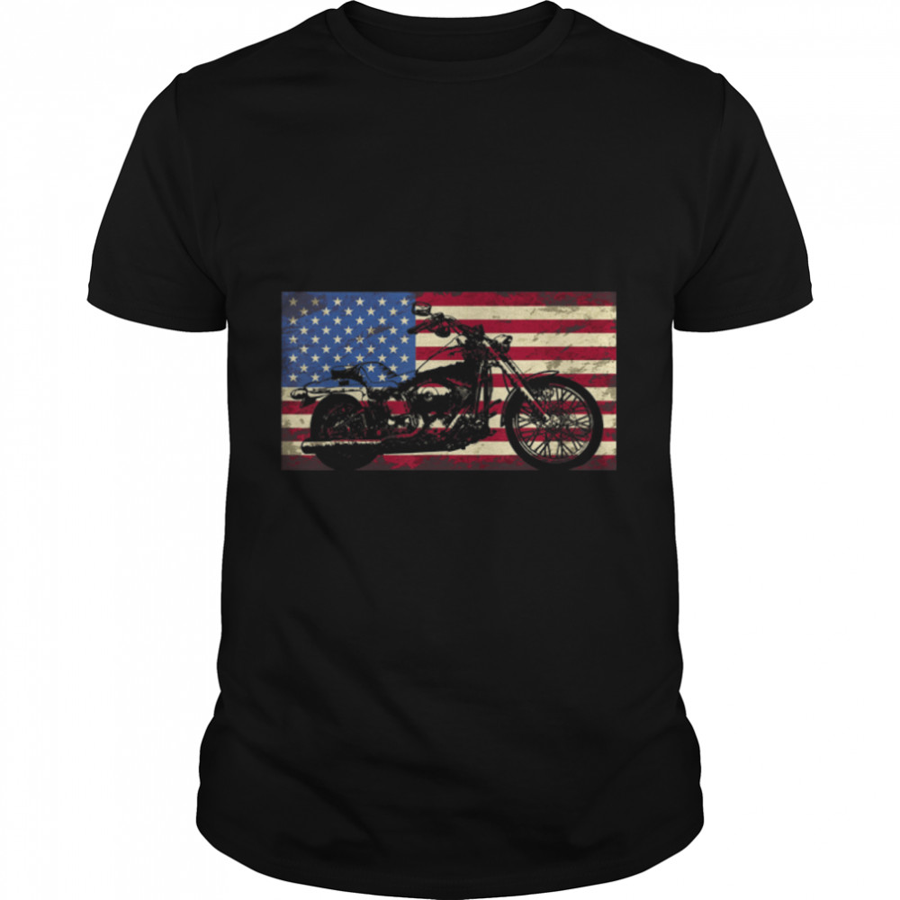 Motorcycle American Flag Patriotic Vintage July 4th Outfit T-Shirt B09ZP7SF11