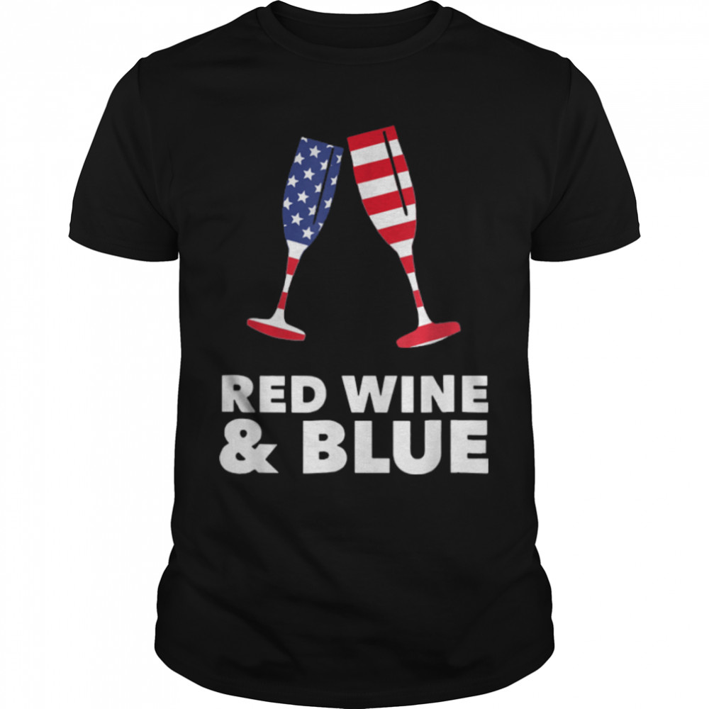 Red Wine Blue American Flag 4Th Of July Men Women Merica Usa T-Shirt B09Zpc5Ch8