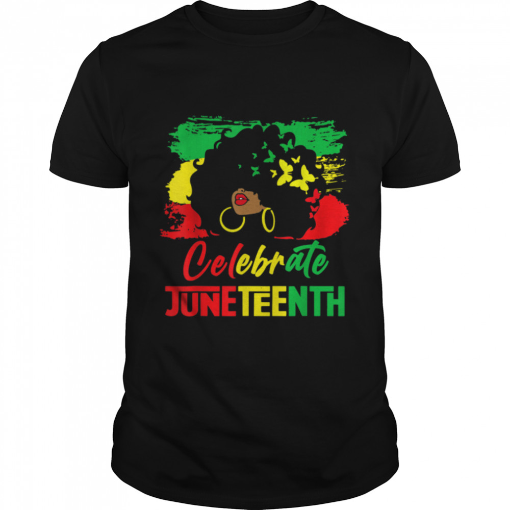 Black Women Messy Bun Juneteenth Celebrate Indepedence Day T-Shirt B09ZTW9DCW