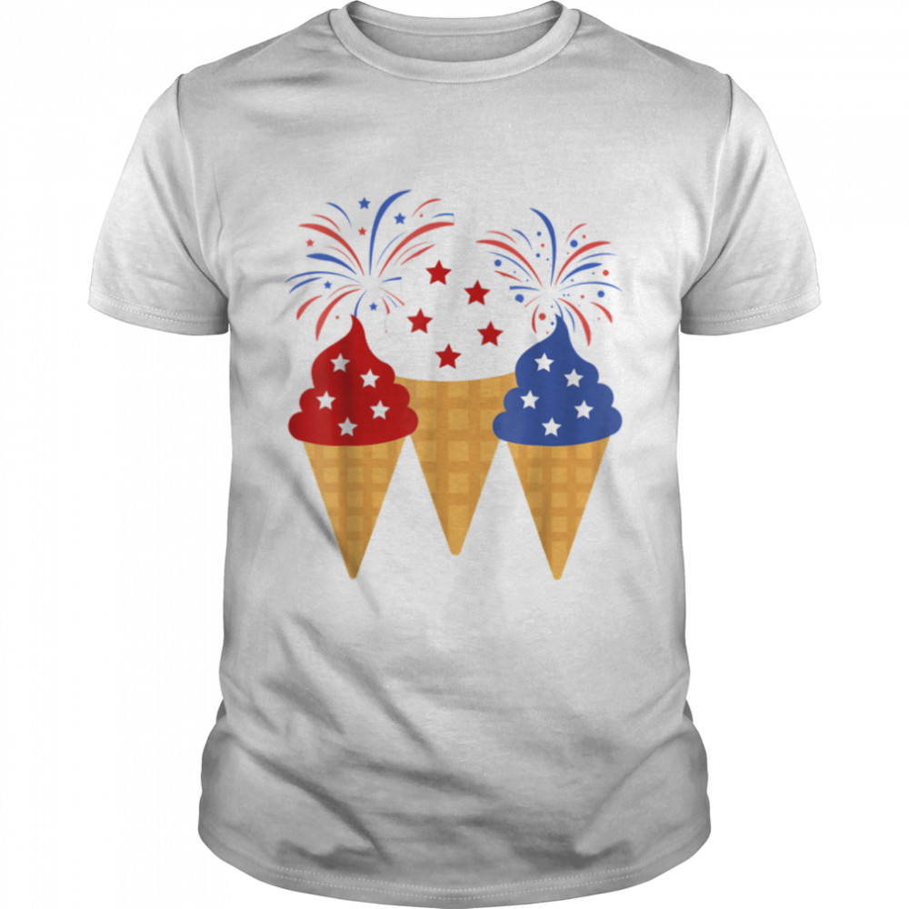 Memorial Day 4Th Of July Holiday Patriotic Ice Cream Cones T-Shirt B09Zv3Wh3H