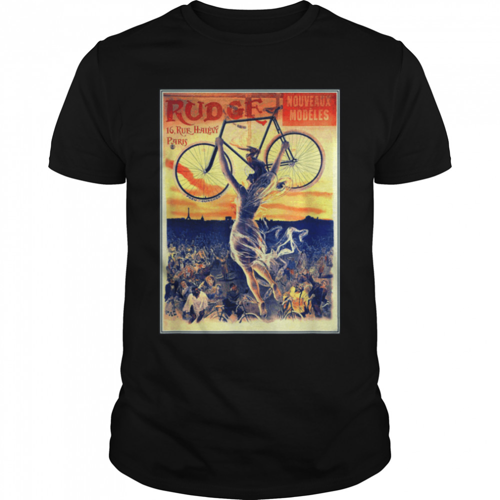 Rudge Paris France Vintage Bicycle Lady Woman Sunset T- B09ZXTFFTT Classic Men's T-shirt