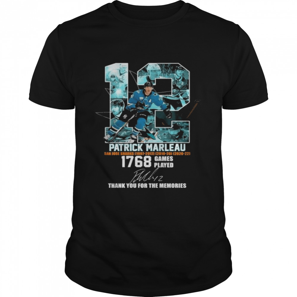 12 Patrick Marleau San Jose Sharks 1768 Games Played Signature  Classic Men's T-shirt