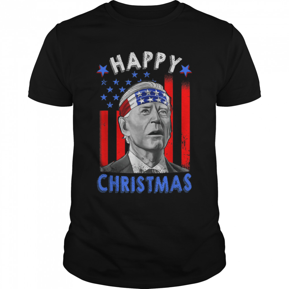 Funny Joe Biden Happy Christmas US Flag 4th Of July T-Shirt B0B186585R