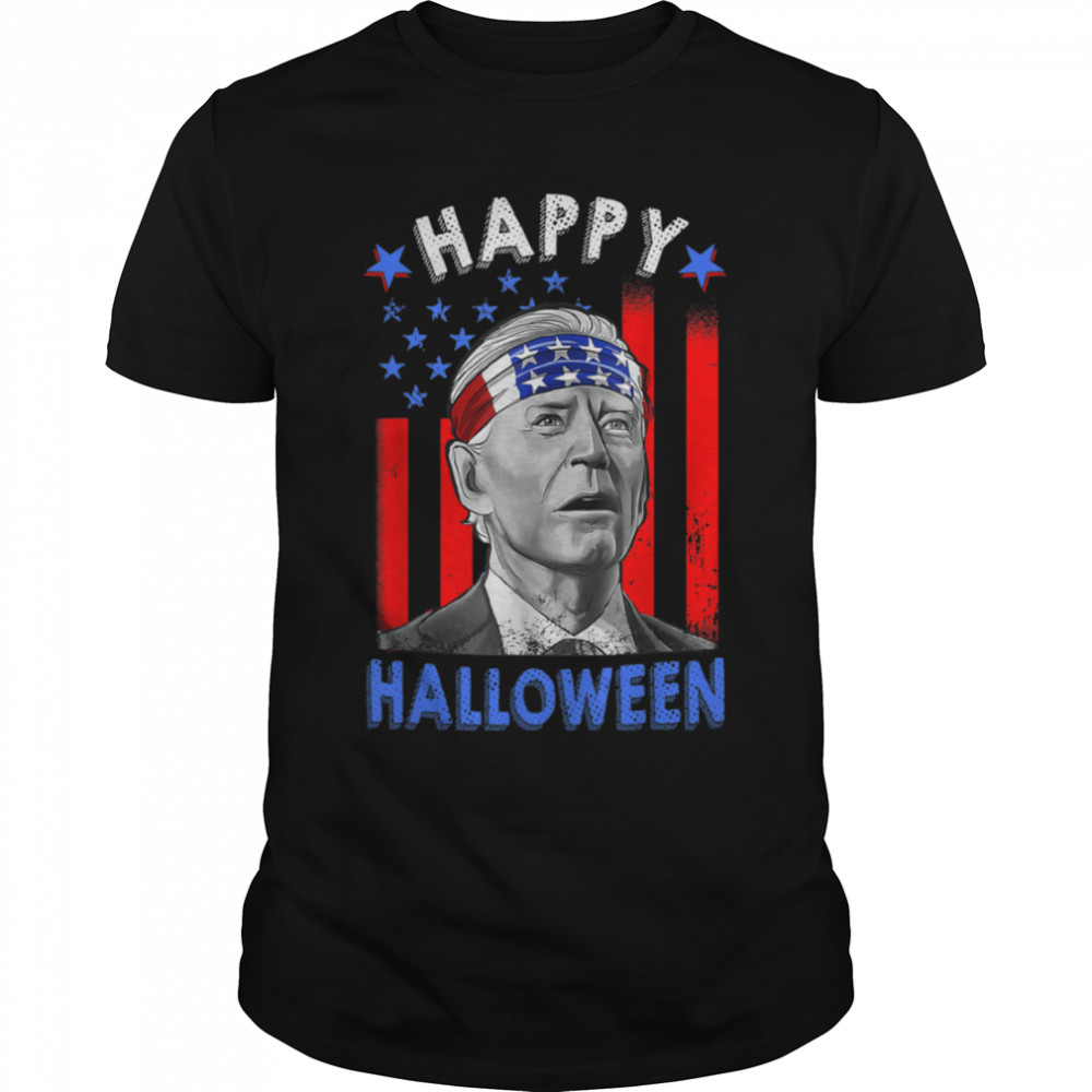 Funny Joe Biden Happy Halloween US Flag 4th Of July T-Shirt B0B185WJ6Q