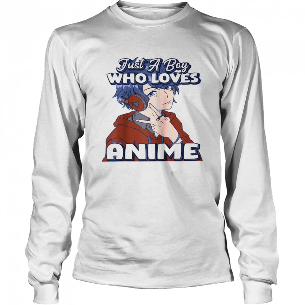 Just A Boy Who Loves Anime V Peace Symbol Fingers Fun  Long Sleeved T-shirt